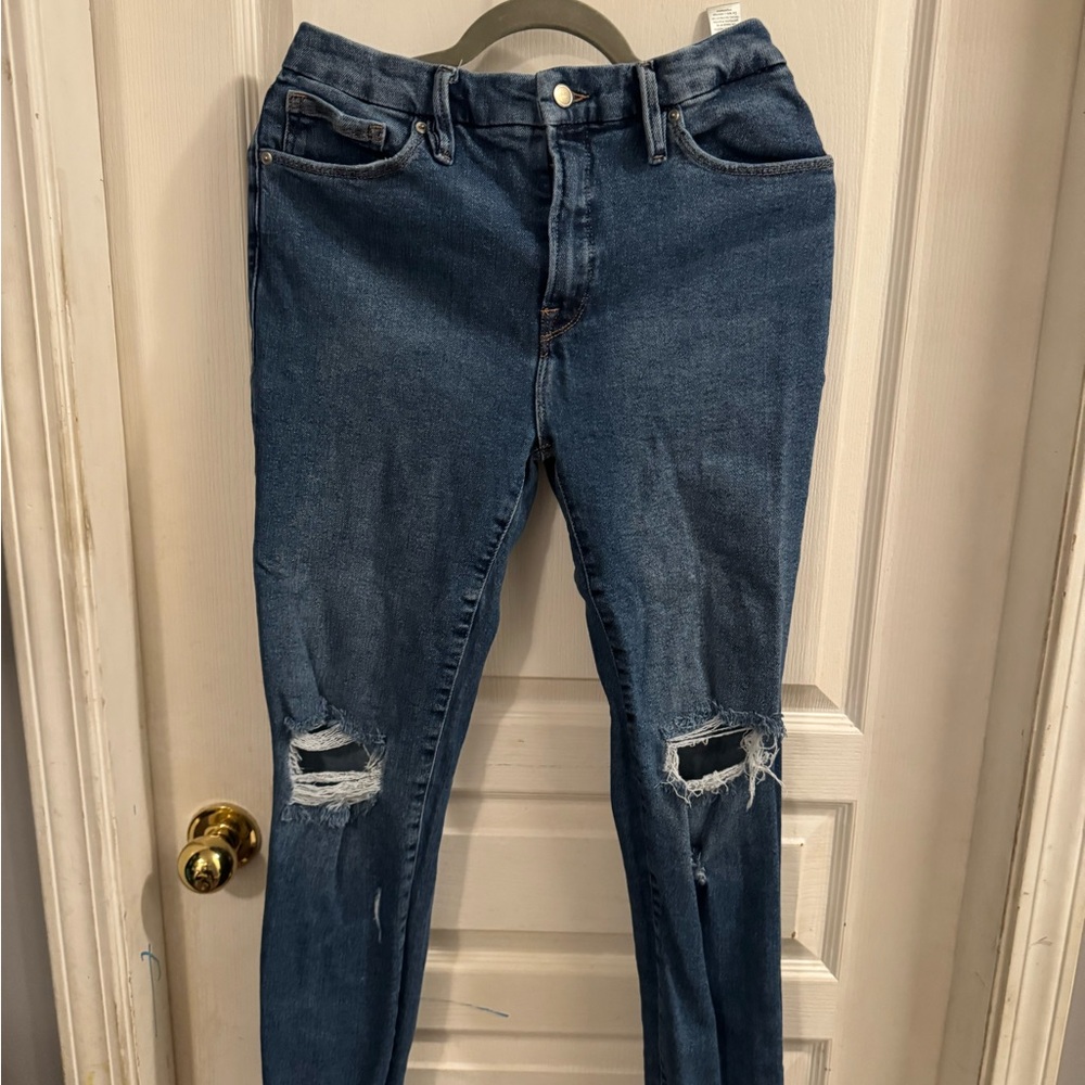 Good American Distressed Boyfriend Jeans in Blue